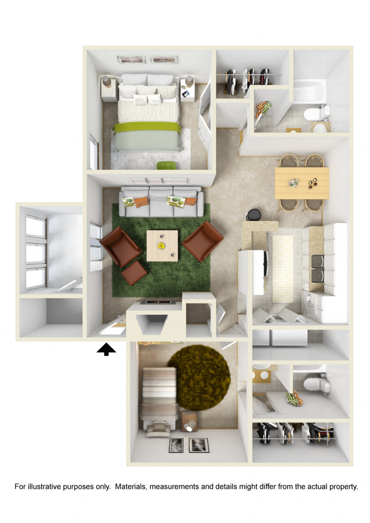 Floor plan for 2 beds, 2 baths, 900 sqft